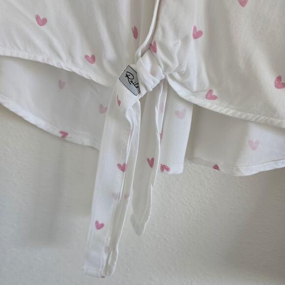 Rails Anthropologie Heart Printed Front Tie Blouse Cropped Button Up Shirt S - Picture 4 of 8